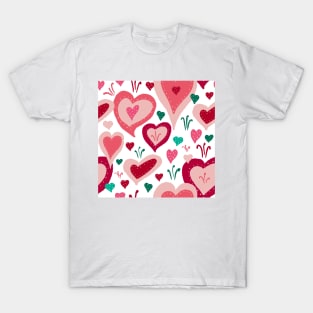 Red Pink Green Hearts with White Dots T-Shirt